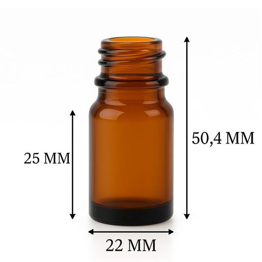 Boccetta di vetro ambrata da 5 ml per oli essenziali con beccuccio PP18