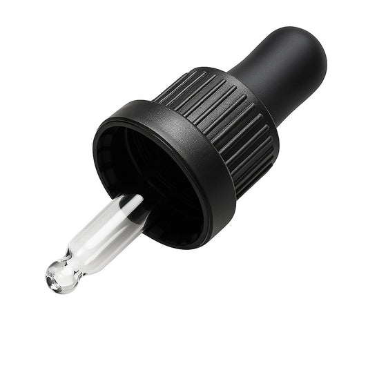 Contagocce da 10 ml con tappo nero largo di sicurezza, senza gradazioni e pipetta semitrasparente o nero opaco - in confezione individuale