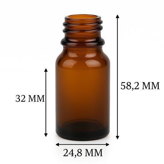 Flaconcino di vetro ambrato da 10 ml per oli essenziali con beccuccio PP18